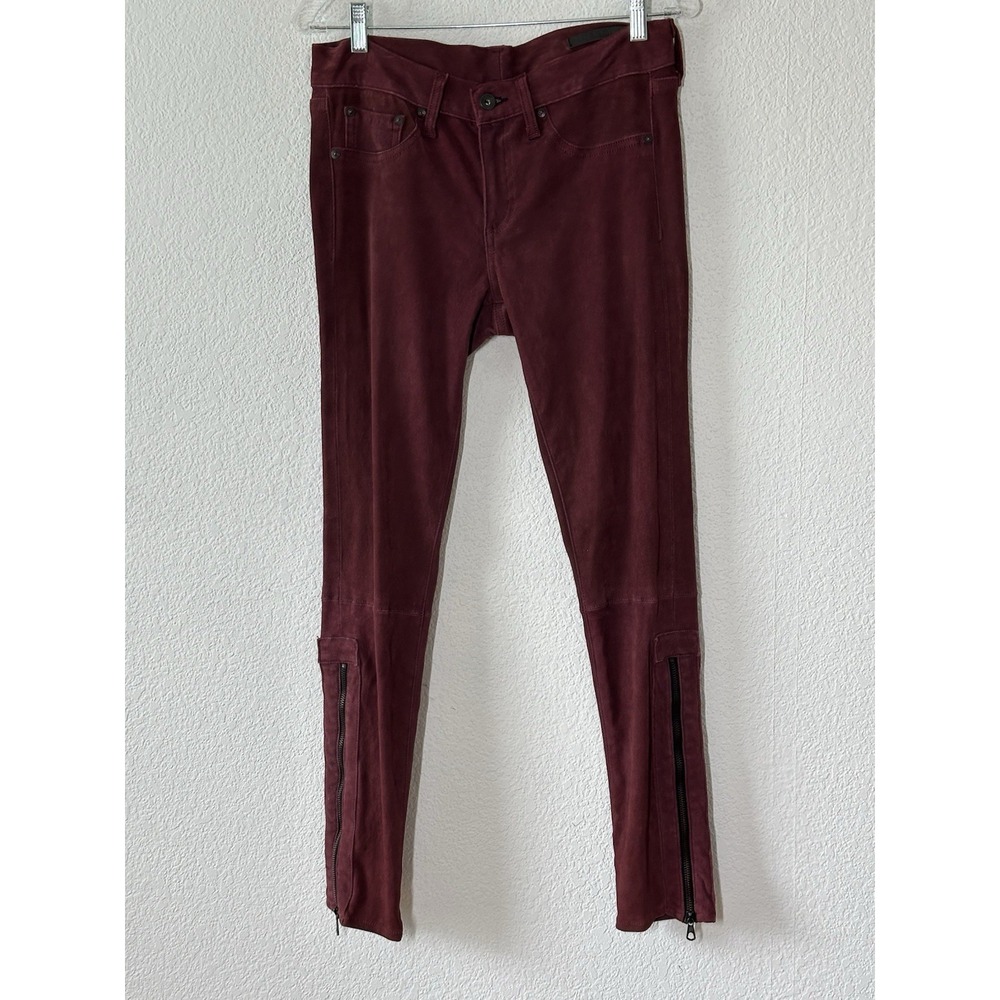 Rag & Bone Sz 28 Lamb Leather Skinny Burgundy Suede Zip Ankle Pants Jean 31 X 28
